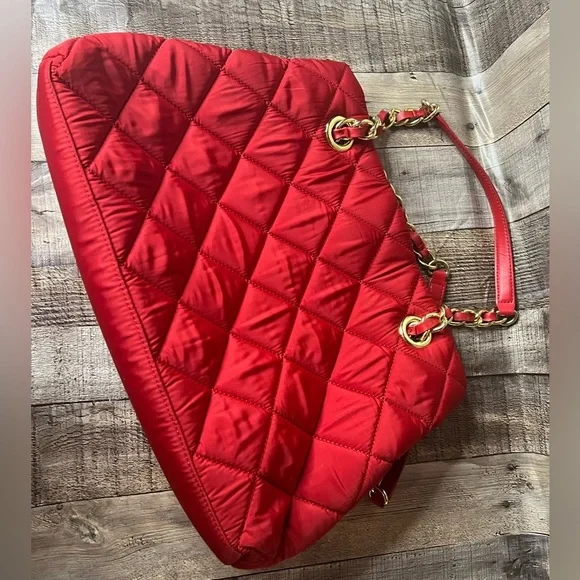 Talbots leather / nylon quilted red tote bag - Picture 12 of 16